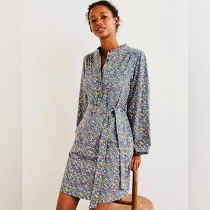 [Boden] Ditsy Floral Cotton Knit Henley Button Front Shirt Dress with Tie Belt